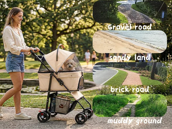 2-in-1 Pet Stroller for Small Dogs Cats Foldable Lightweight 4 Wheel Dog Stroller with Removable Carrier Travel Portable Pet Cart