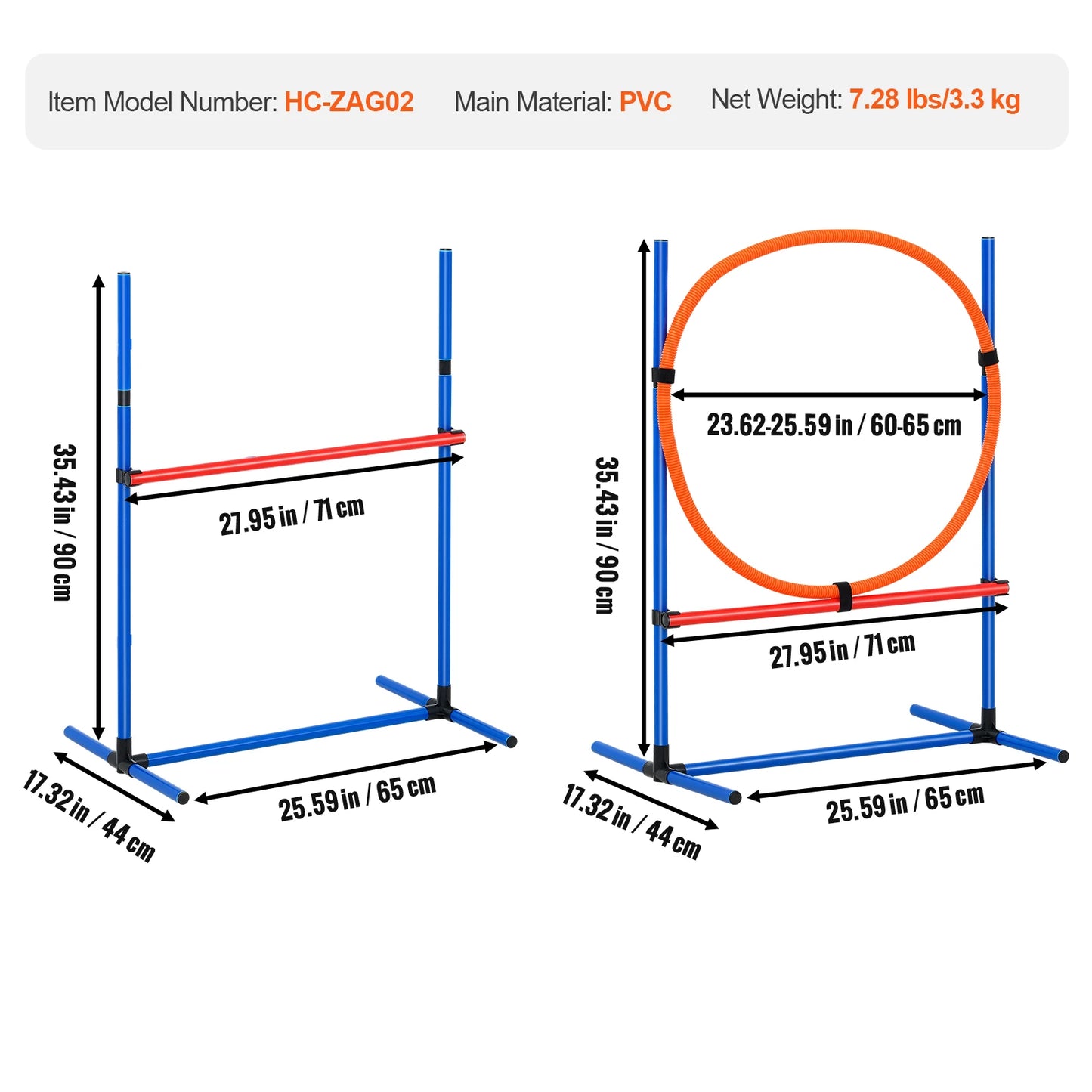 SucceBuy Dog Agility Training Equipment 4 PCS Set with Adjustable High Hurdles 6 Weave Poles Jump Ring Square Pause Box Whistle