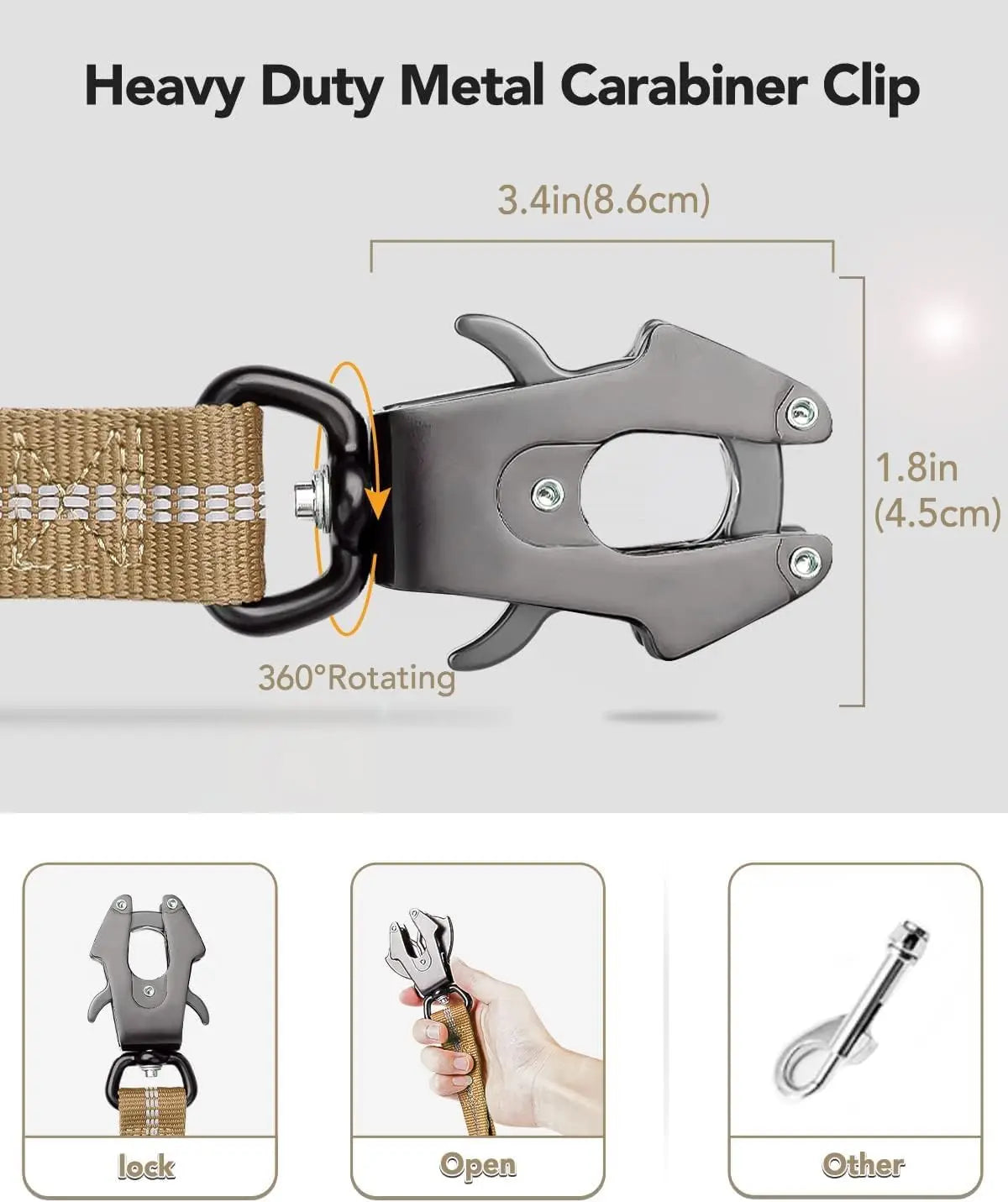 Heavy Duty Tactical Dog Leash with Shock Absorbing Bungee, 4-6FT, Padded Handles & Metal Clip for Medium to X-Large Dogs