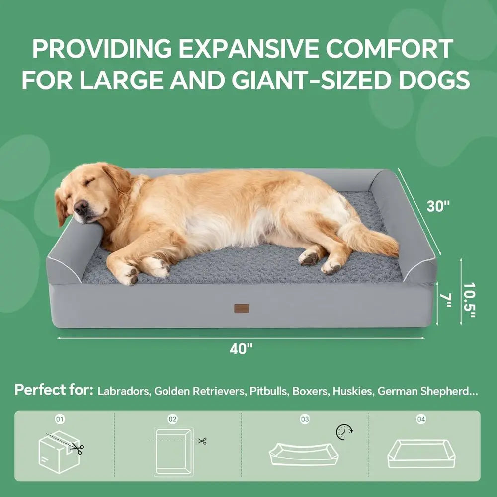 XXL Orthopedic Dog Bed with Double Memory Foam & Waterproof Cover for Large Dogs, Bolster for Joint Support & Comfort
