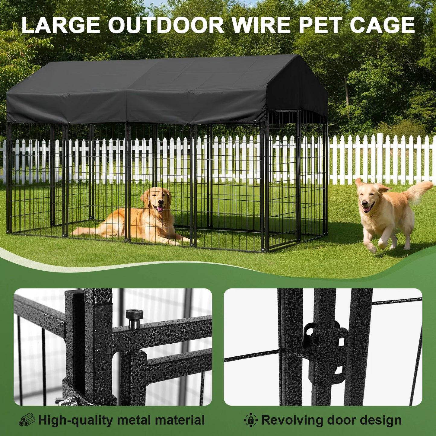 Outdoor Secure Wire Crate Kennel UV-Resistant Heavy Duty Welded Wire Steel Dog Playpen Fence with Door for Small/Medium Dogs