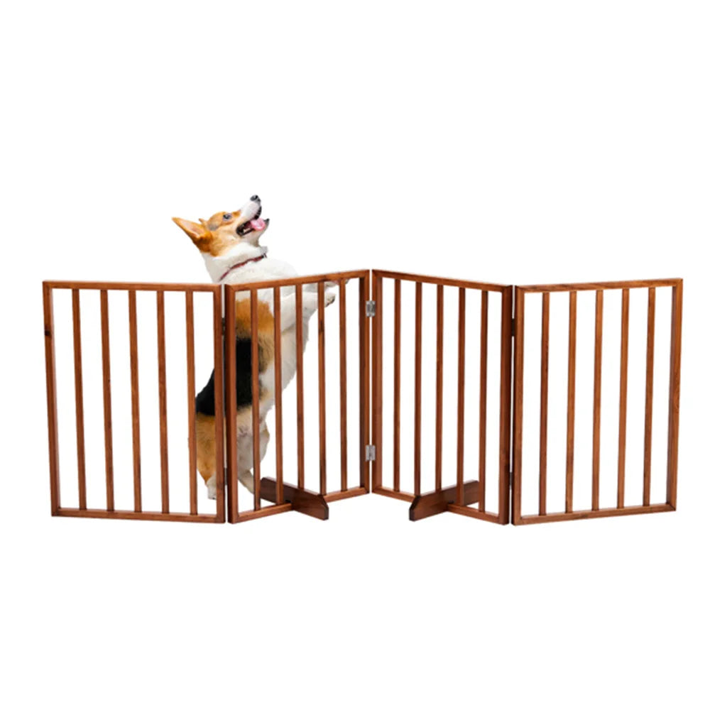 Wooden Foldable Freestanding Panel Pet Gate Dog Fence for Doorways, Stairs or House Folding Wooden Entryway Fence