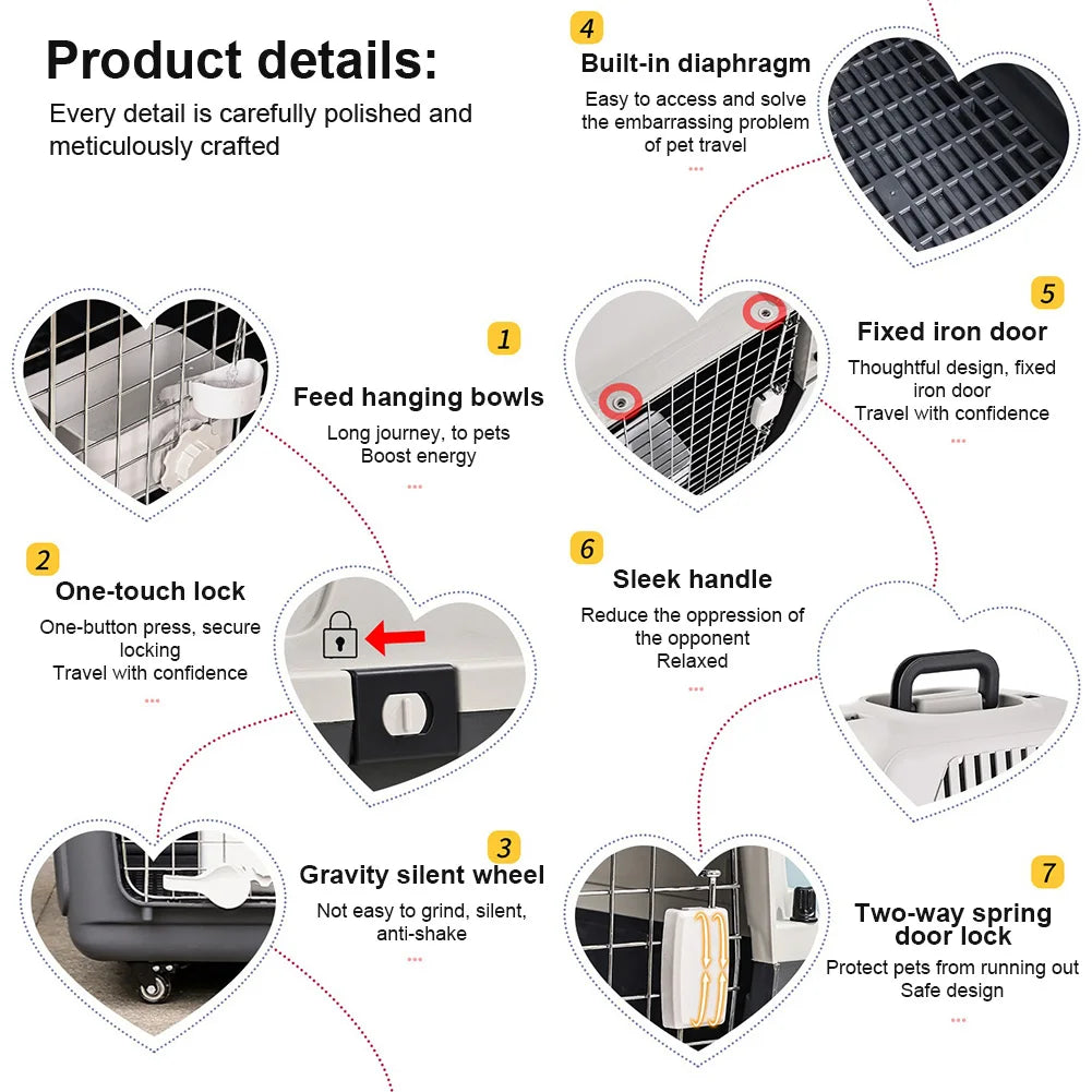 33 Inches Dog Carrier Crates Airline-Friendly Home Travel Durable Plastic Pet Carrier Portable Dog Cage for Large Pets Air Box