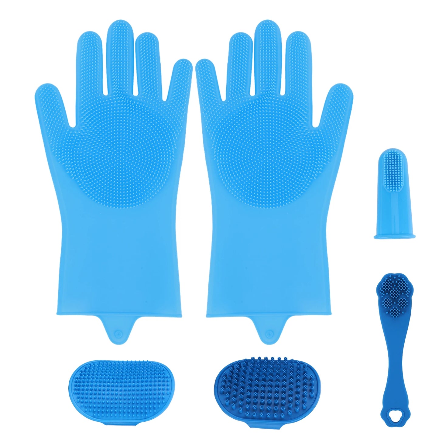 6PCS Pet Grooming Kit Silicone Dog Washing Gloves Dog Bath Brush Dog Toothbrush Finger Dog Shampoo Brush Dog Cat Bath Supplies