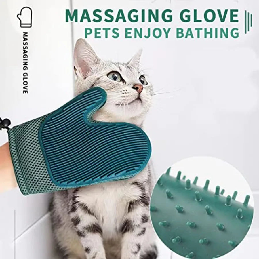 2 in 1 Cat Fur Glove Pet Hair Remover Glove for Dog Grooming Blue Shedding Brush with Massage Function Efficient Hair Remover