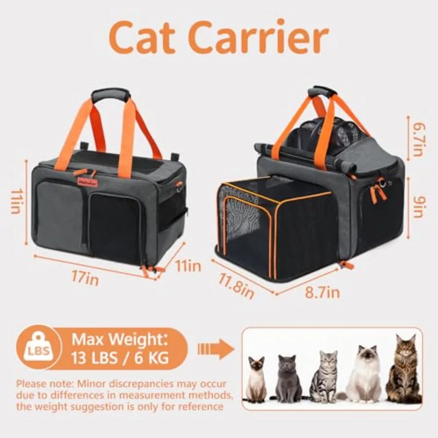Cat Pet Carrier Soft Sided Bag Airline Approved Foldable Travel Large Carrier for Small Kittens Medium Cats Up to 13 Lbs Expandable