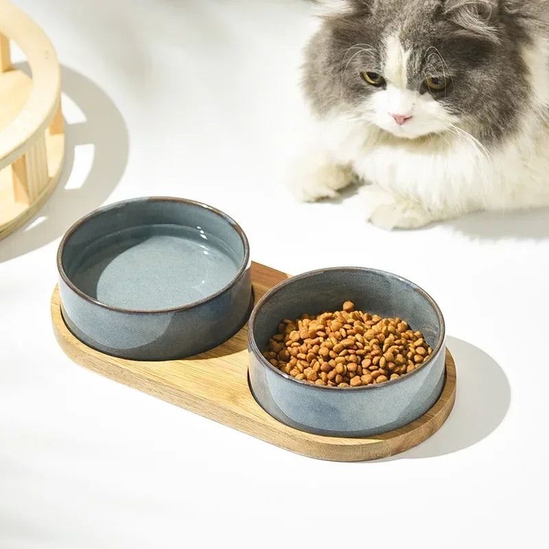 Cat and Dog Ceramic Pet Food Water Feeder Small and Medium-sized Dogs Protection Spine Protection Rollover Prevention