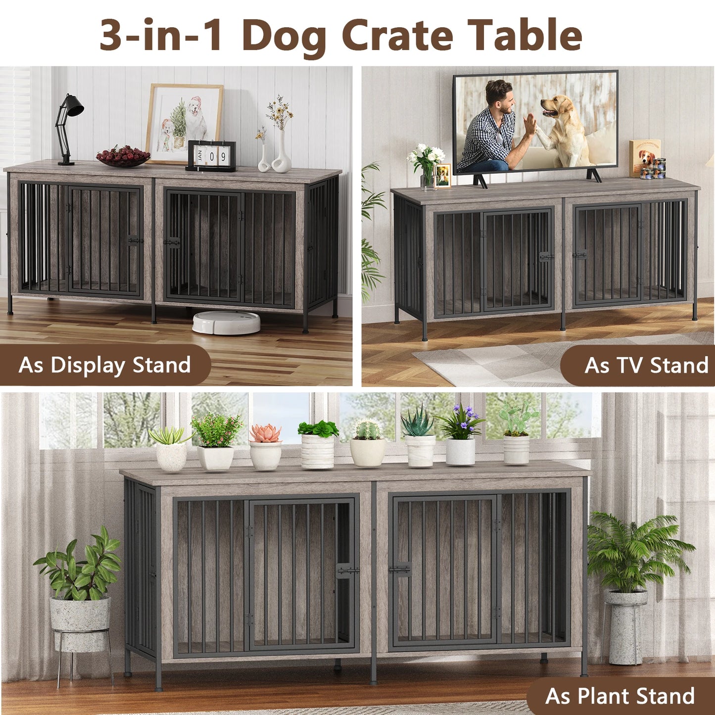 Heavy Duty Dog Crate Furniture for 1/2 Dogs,Multi-Functional Dog Kennel Table as TV Stand/Plant Stand,for Small Medium Large Dog