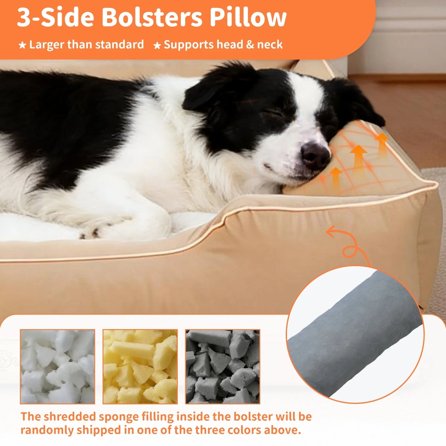 M/L/XL/2XL/3XL Orthopedic Dog Beds Oxford Bolster Foam Base Pet Dogs Couch Sofa Lounger Bed Waterproof Lining Removable Cover