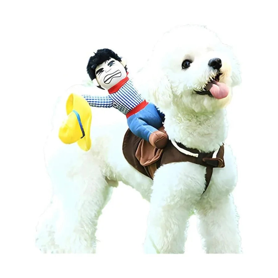 【New style】DELIFUR Dog Halloween Costume Funny Dog Cowboy Riding Costume Pet Costume Cat Suit Cowboy Rider Style For Small Medi