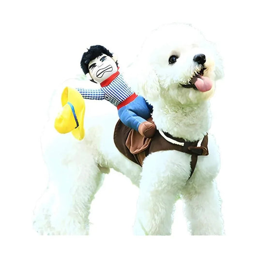 【New style】DELIFUR Dog Halloween Costume Funny Dog Cowboy Riding Costume Pet Costume Cat Suit Cowboy Rider Style For Small Medi