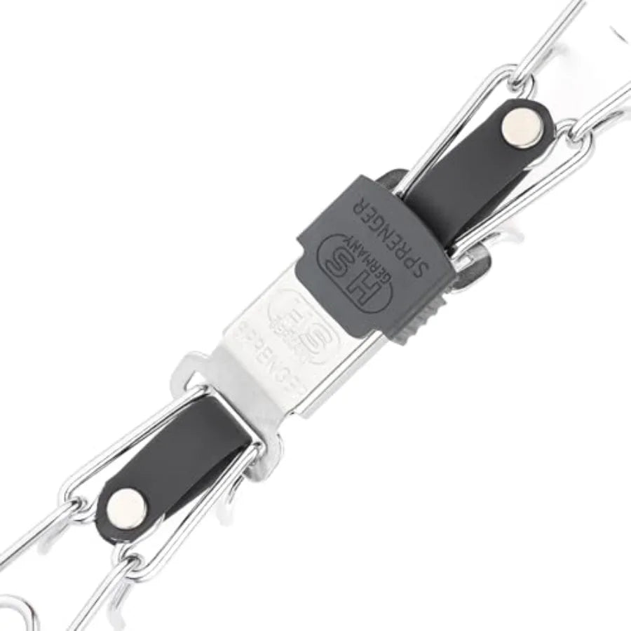 Training collar for dogs: chrome plated steel with Biothane insert, black, quick release ClicLock buckle, made in Germany, 22in