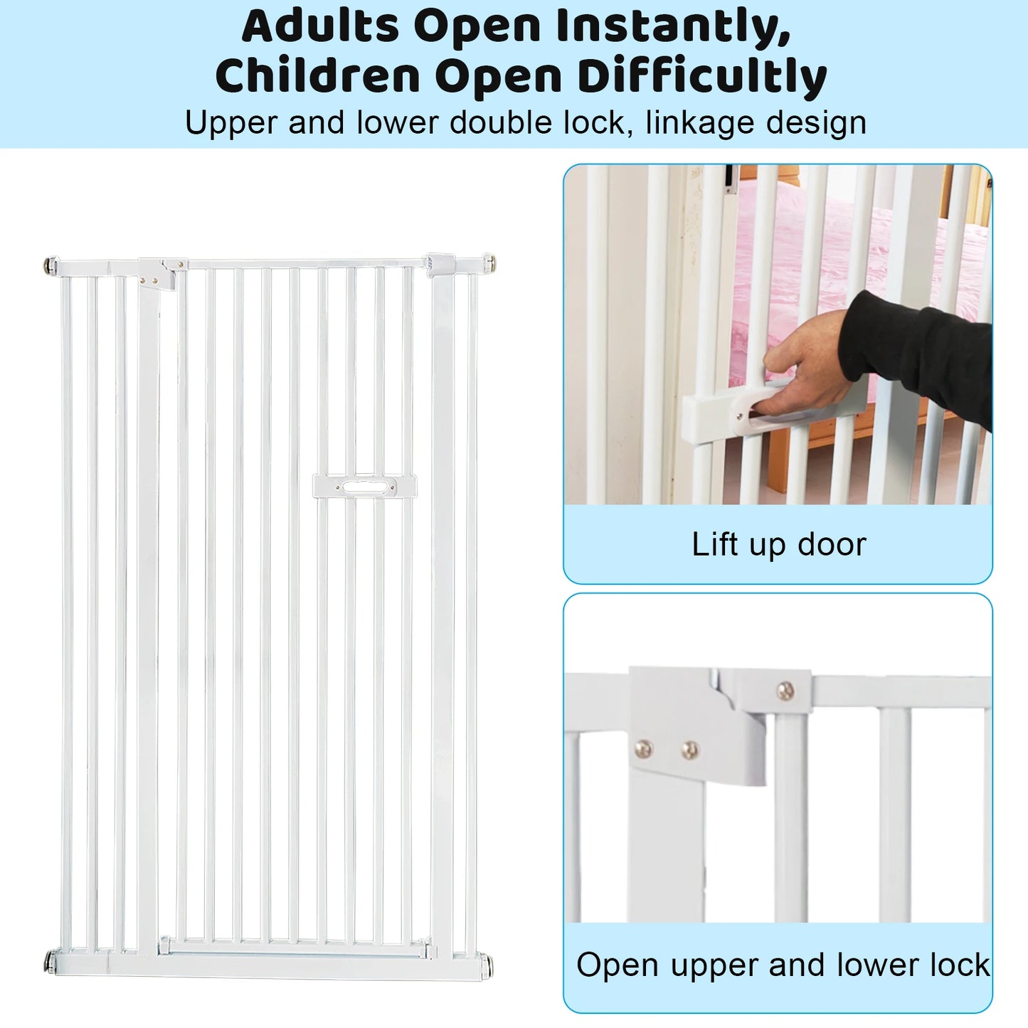 Tall Pet Gate 59in Steel Safety Barrier Indoor Isolation Door for Cats Dogs, Stairs Doorways Kitchens Hallways