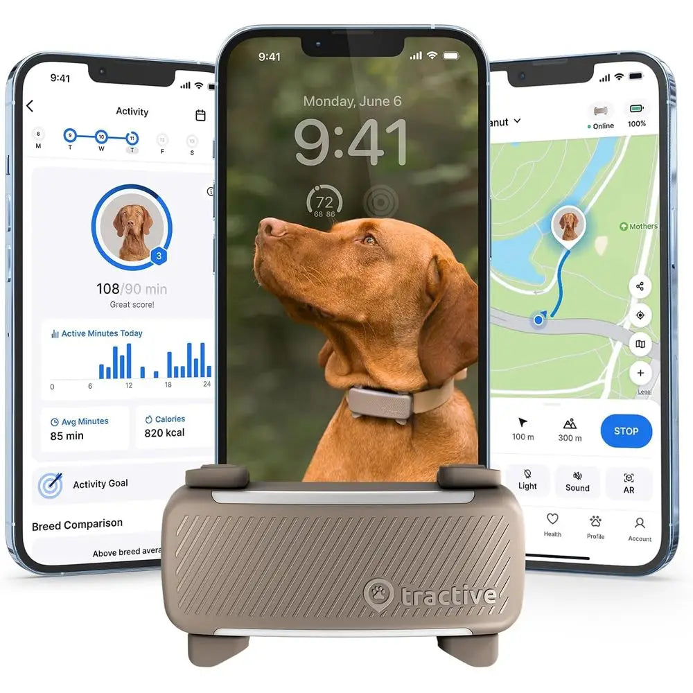 Live Pet Tracker with Virtual Fence, Heart & Respiratory Rate Monitoring, Bark Detector, and Dog Collar (Brown)