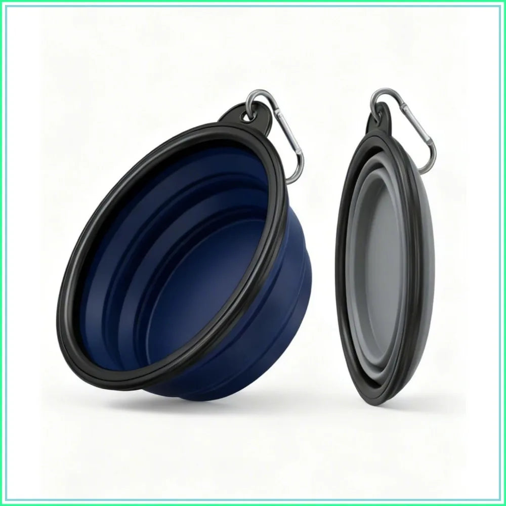 Collapsible Dog Bowls for Travel, 2-Pack Portable Water Bowl with Carabiners, BPA Free, Grey & Navy, Small