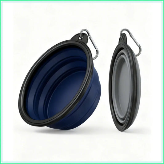 Collapsible Dog Bowls for Travel, 2-Pack Portable Water Bowl with Carabiners, BPA Free, Grey & Navy, Small