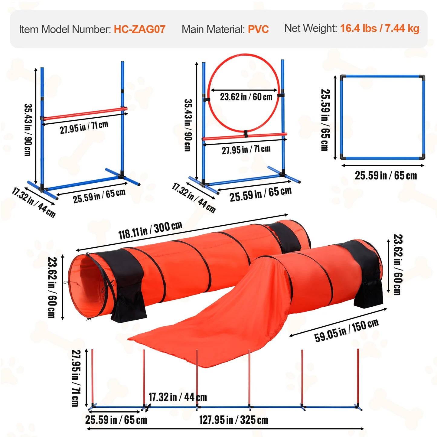 SucceBuy Dog Agility Training Equipment 4 PCS Set with Adjustable High Hurdles 6 Weave Poles Jump Ring Square Pause Box Whistle