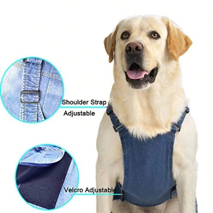 Classic Dog Jeans Overall For Medium Large Dogs Pet Denim Jumpsuit Clothes Costumes For All-Match Blue Vintage Washed