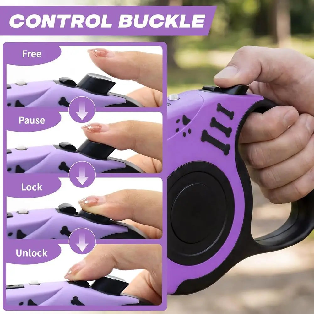 Retractable Dog Leash with USB Rechargeable Flashlight for Night Walks, 16ft Automatic Tractor Leash for Small and Medium Dogs