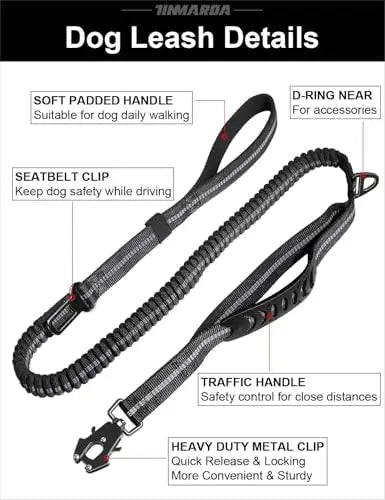 Durable leash for medium/large dogs, shock absorption, reflective, easy clip.