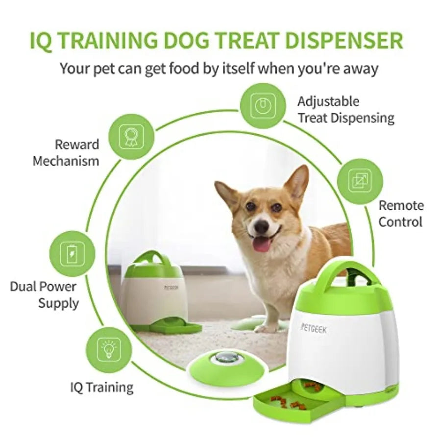 Automatic Dog Treat Dispenser with Button - Puzzle Memory Training Feeder Pet Geek Button Treat Food Dispensing Toys Interactiv