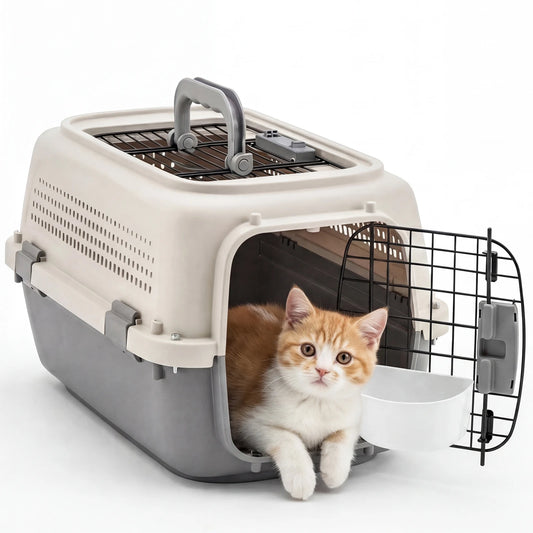 JHK 23 Inch Pet Carrier for Small Dogs Cats  Front Top Load Wire Door Food Bowl Travel Crate with Enhanced Security Latches