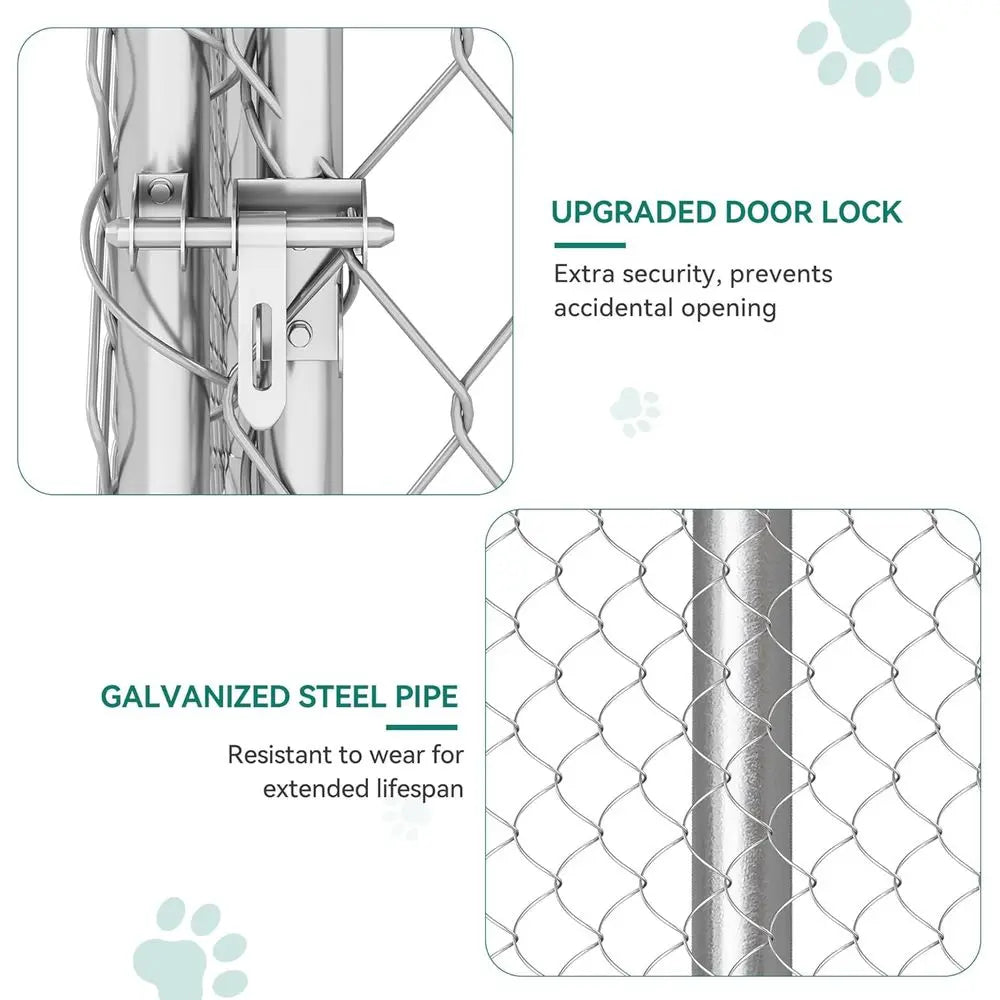 Outdoor Dog Kennel with Rotating eeder Bowls & UV-Resistant Waterproo Cover, 14.8×14.8×7.9T Outside Dog Enclosure or Yard, Heavy