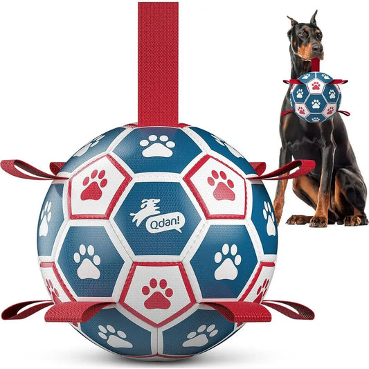 Giant Durable Soccer Ball Dog Toy with Straps, Ideal for Outdoor Play and Herding, Perfect Birthday Gift (10 Inch)