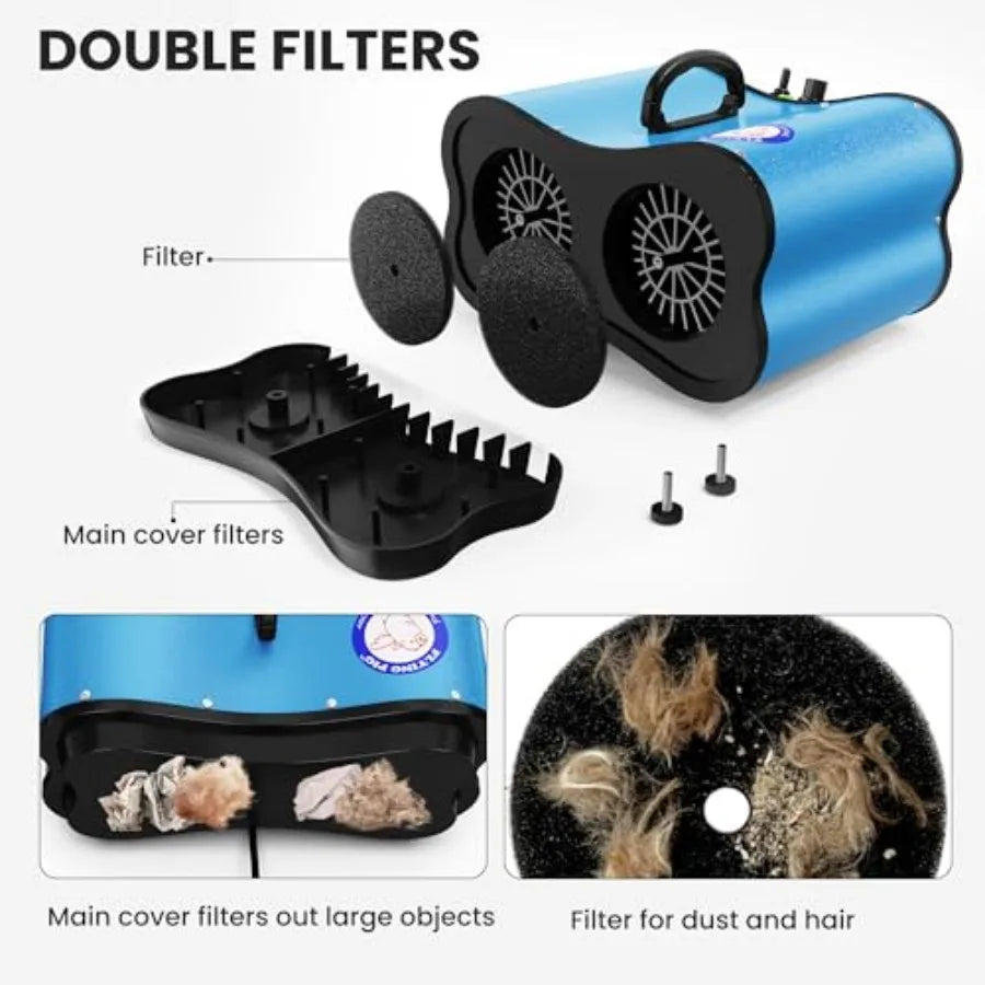Flying Pig Double Motor High Performance Dog Pet Grooming Dryer Teal Blue