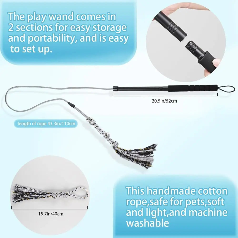 Interactive Flirt Pole, Chase and Tug o War Outdoor Dog Toys, Heavy Duty Dog Teaser Wand Chase Toys with Rope, Durable Stick Pole