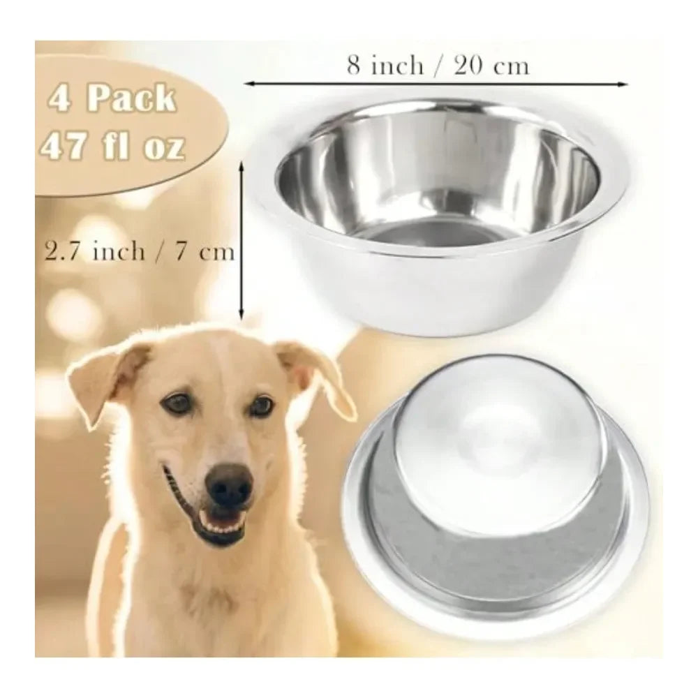 4 Pack Stainless Steel Dog Bowls 8 Inch Basic Metal Dog Bowls Food And Water Dish For Small Large Dogs