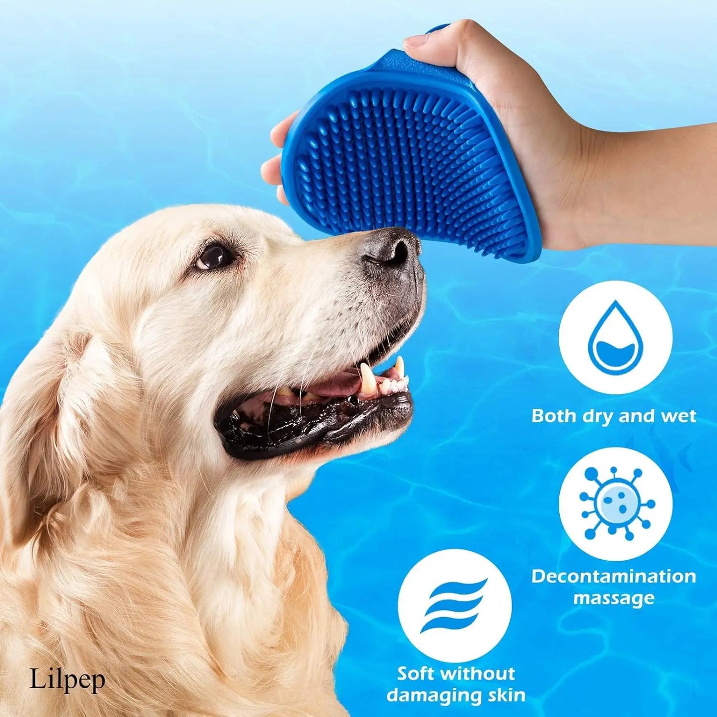 Pet Grooming Brush, 2-Pack Dog Bath Brush with Adjustable Handle, Soft Rubber Massage Comb for Dogs & Cats