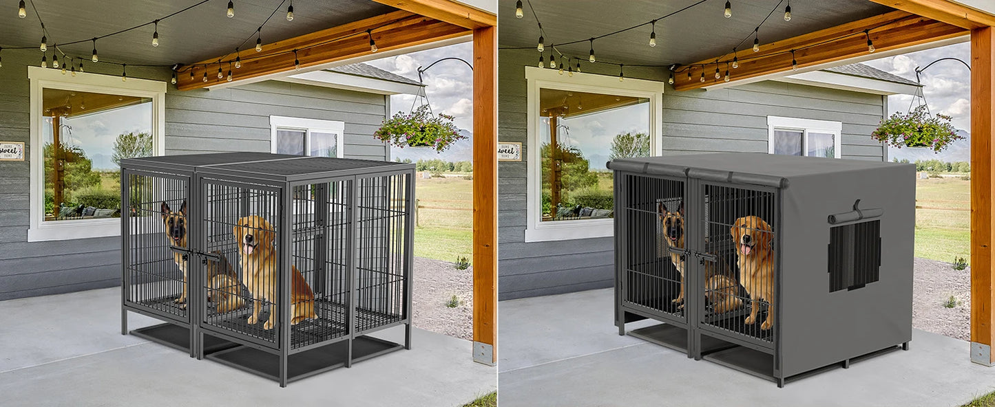 2-in-1 Heavy Duty Metal Dog Cage with Removable Divider, Pet Dog Crate Double Kennel for Two Dogs