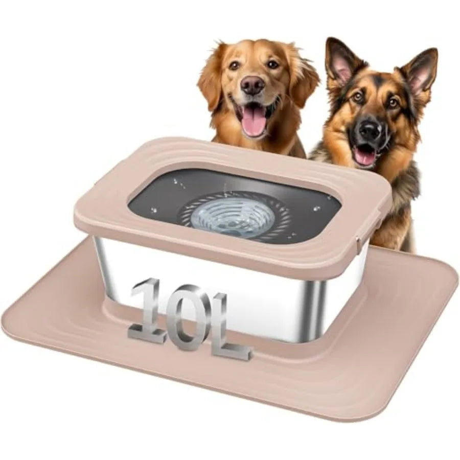 10L Stainless Steel Dog Water Bowl No Spill Anti-Splash Dog Bowls with XXL Silicone Mat Spill-Proof Slow Feeder for Messy Drinker