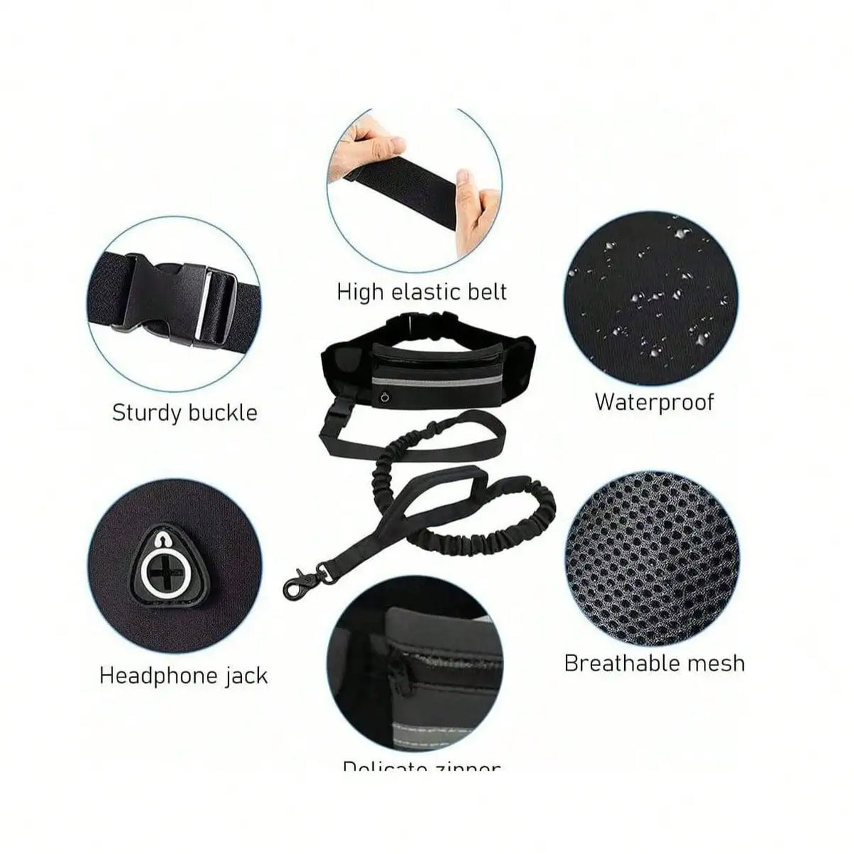 Elastic Tactical Waist Dog Leash, Impact Resistant for Running Walking