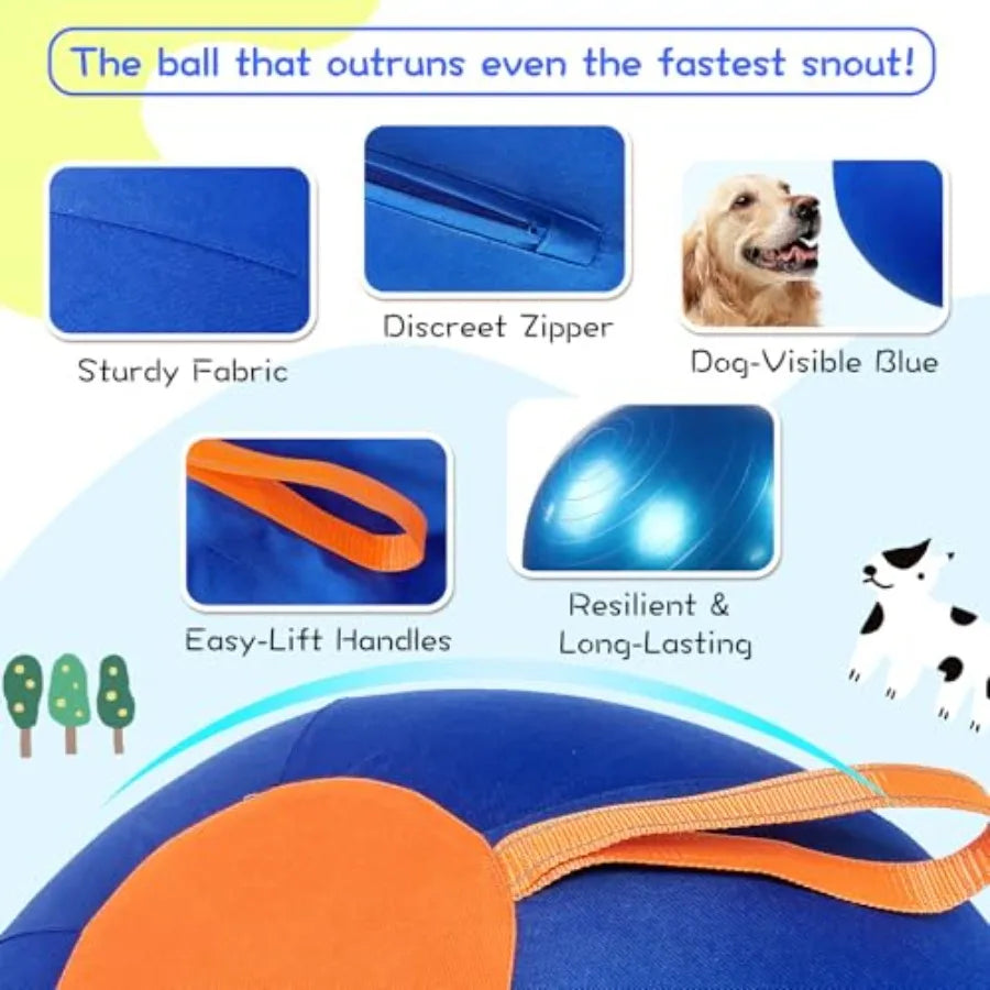 17.7" Herding Ball for Dogs Durable Horse Ball-Inspired Toy with Zippered Cover Fun Exercise Toys for Active Dogs and Backyard