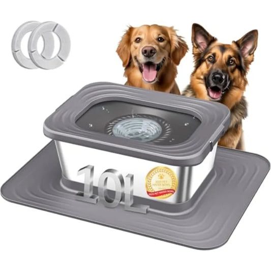 10L Stainless Steel Dog Water Bowl No Spill Anti-Splash Dog Bowls with XXL Silicone Mat Spill-Proof Slow Feeder for Messy Drinker