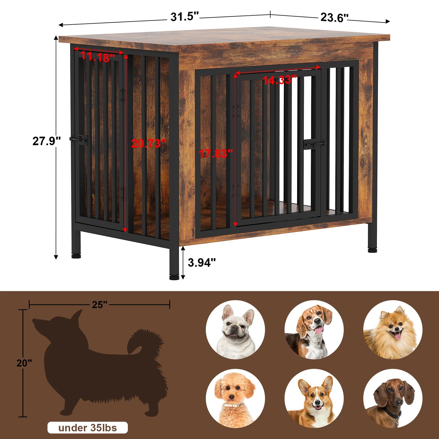 Heavy Duty Dog Crate Furniture for 1/2 Dogs,Multi-Functional Dog Kennel Table as TV Stand/Plant Stand,for Small Medium Large Dog