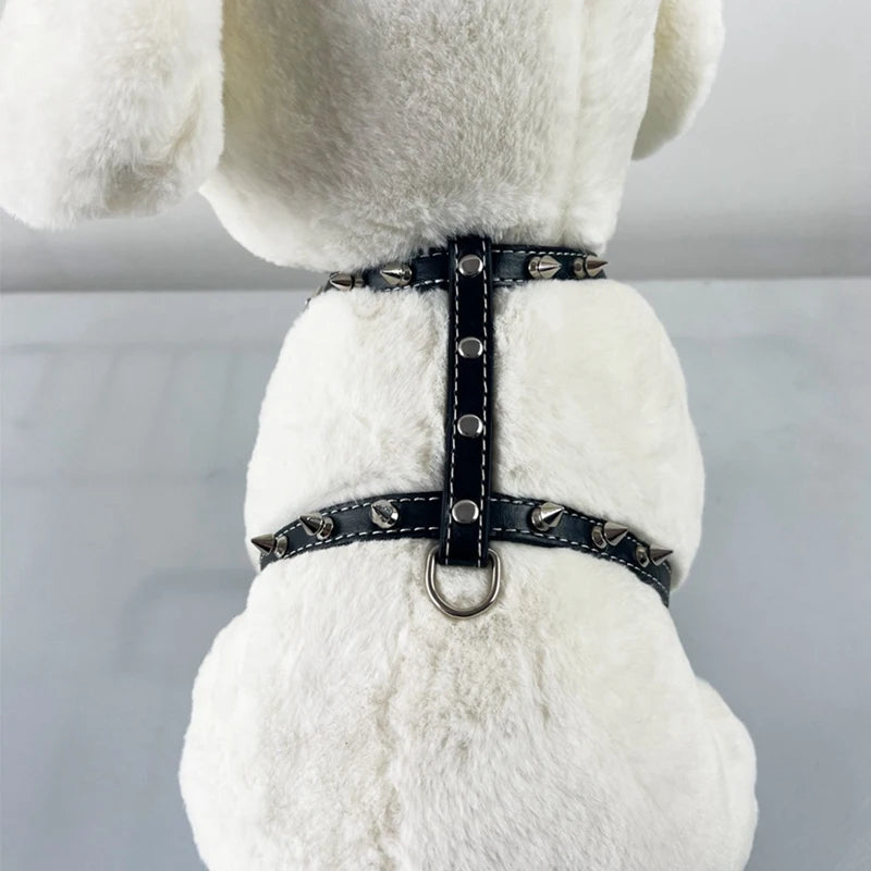 Spiked Studded Leather Puppy Dog Harness Vest For Small Breeds Dog Harness Dog Leash 1 PCS Black
