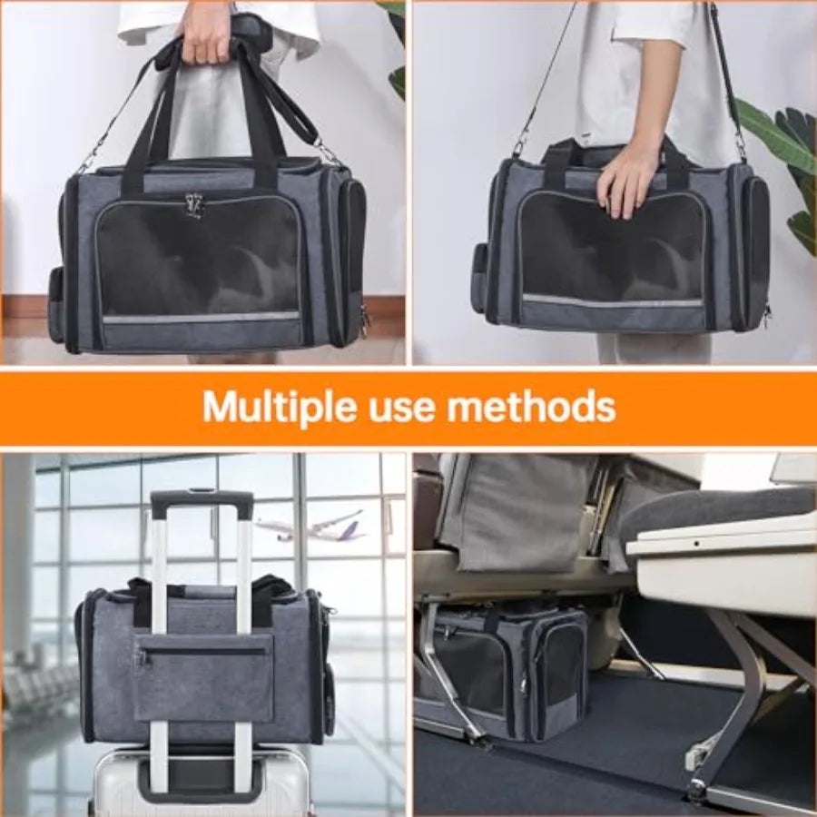 Airplane Approved Soft-Sided Cat Carrier for Travel Under Seat TSA Approved Pet Carrier Bag for Cats Dogs 17.5 x 8.5 x 11 inches