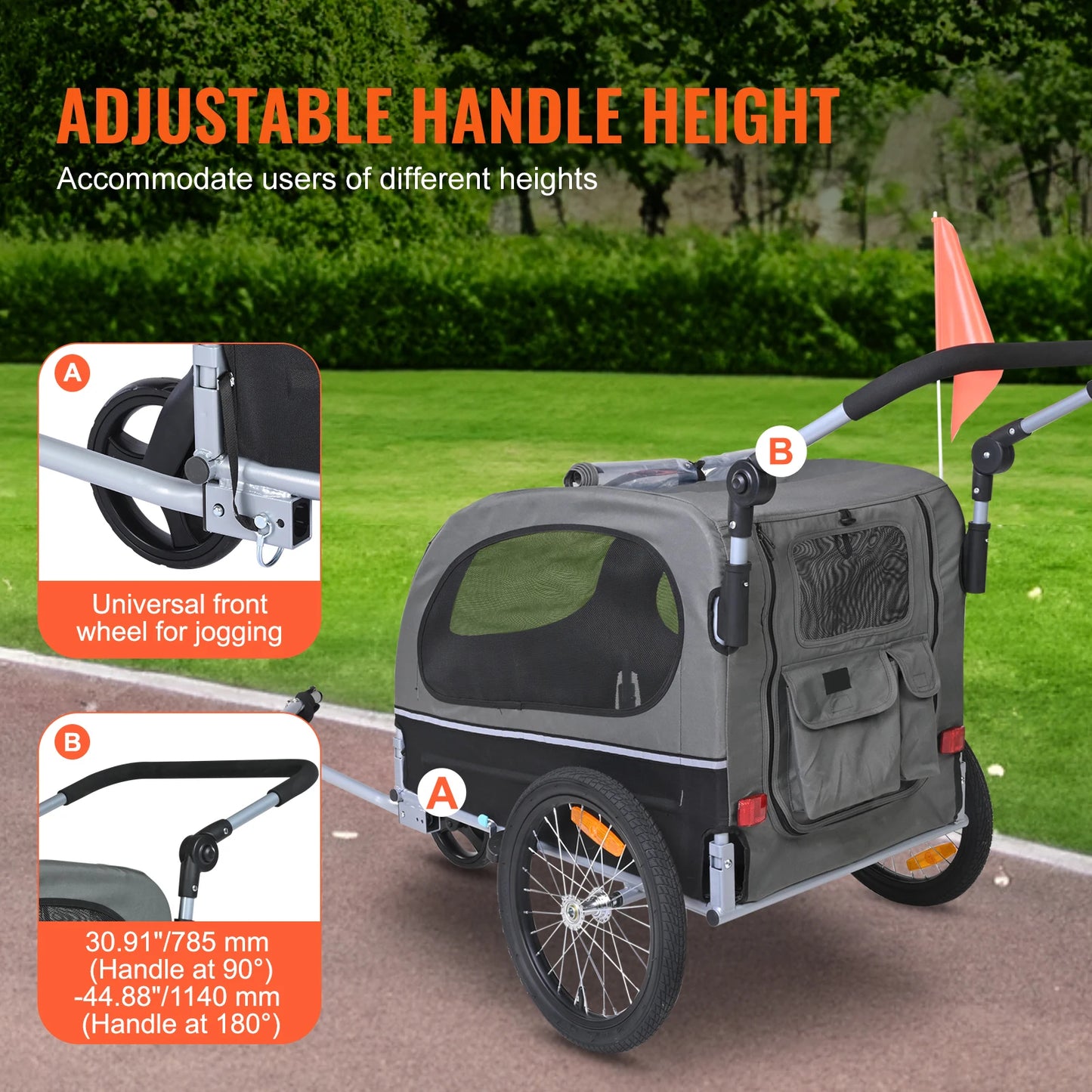 SucceBuy 88lbs 2-in-1 Pet Stroller Cart Dog Bike Trailer with Wheels Reflectors Easy Folding Cart Frame Bicycle Coupler Carrier