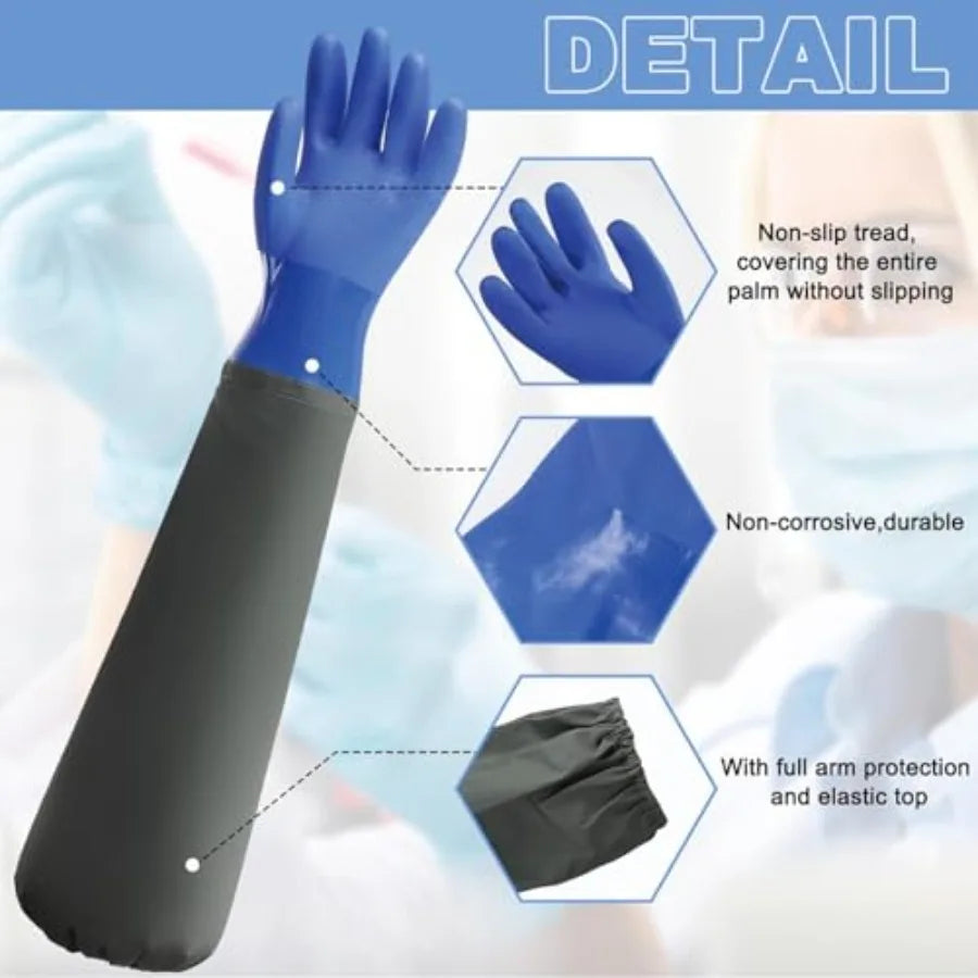Pet Grooming Gloves 27.2 Extra Long Waterproof Rubber Washing Gloves for Dogs Cats Anti-Bite Anti-Scratch Hair Removal Cat Bath