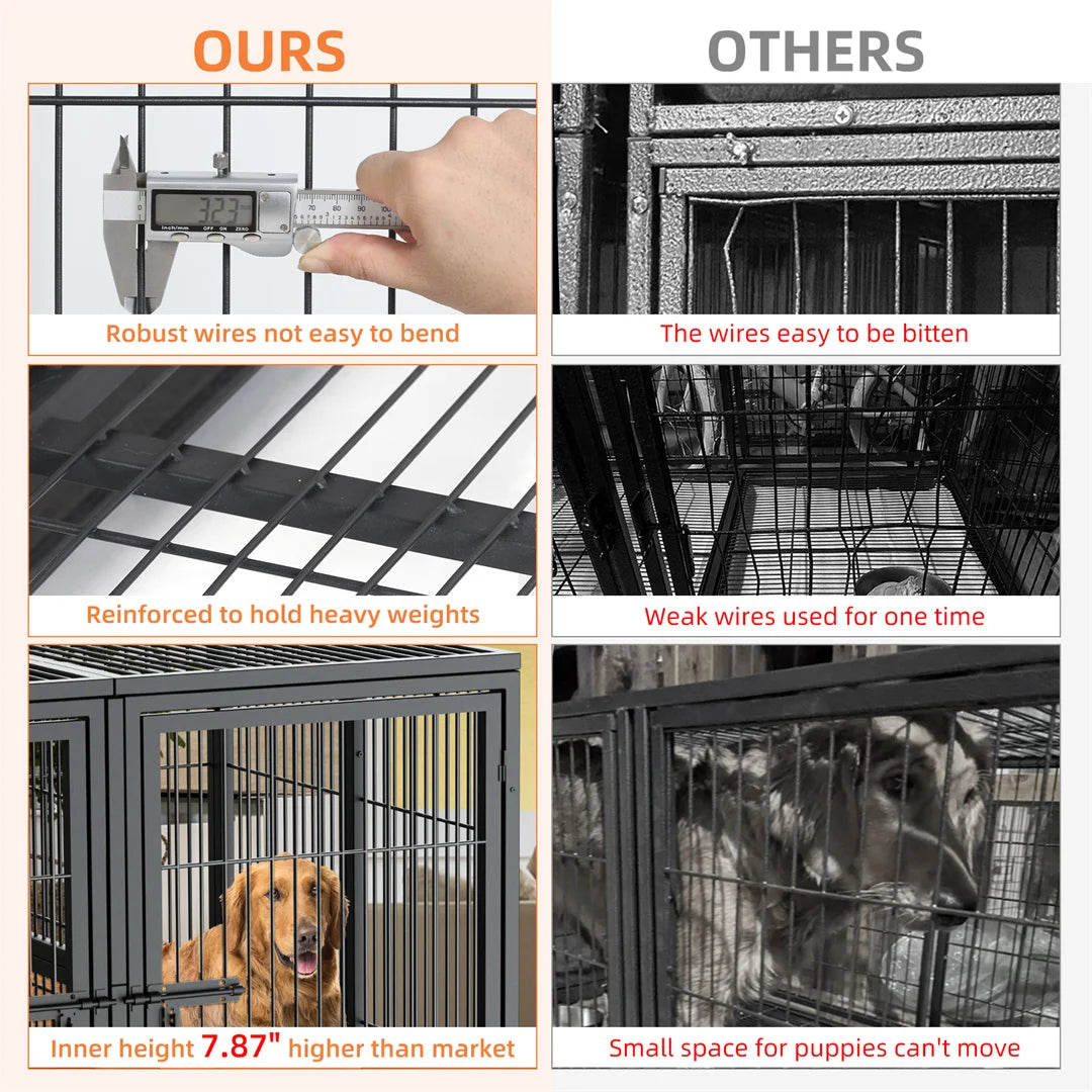 2-in-1 Heavy Duty Metal Dog Cage with Removable Divider, Pet Dog Crate Double Kennel for Two Dogs