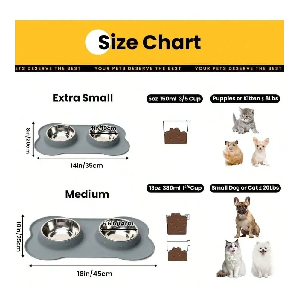 Medium No Spill Food Dish Set, Dishwasher , 2 Stainless Steel Puppy Bowls
