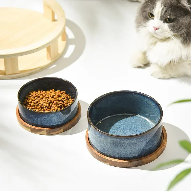 Cat and Dog Ceramic Pet Food Water Feeder Small and Medium-sized Dogs Protection Spine Protection Rollover Prevention