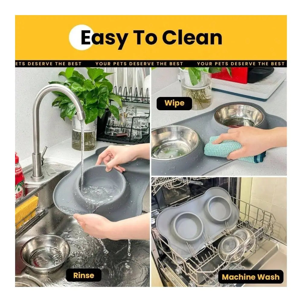 Medium No Spill Food Dish Set, Dishwasher , 2 Stainless Steel Puppy Bowls