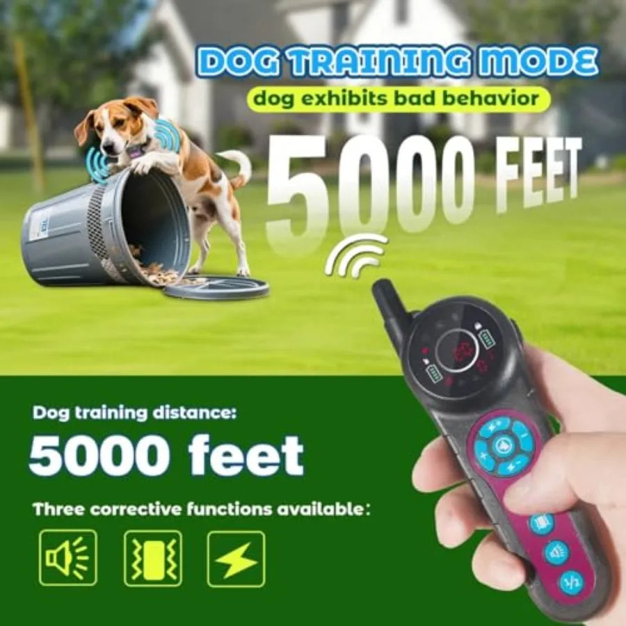 Dog Wireless Fence Training Collar: Outdoor Perimeter Containment System, Waterproof ABS Plastic, Black, 2-in-1 Rechargeable
