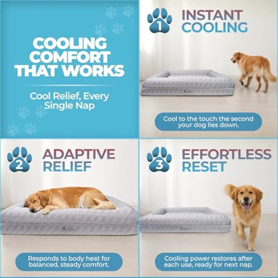 XL Senior Dog Cooling Orthopedic Bed with Enclosed Support High-Density Memory Foam Waterproof Liners Washable Cover in Gray