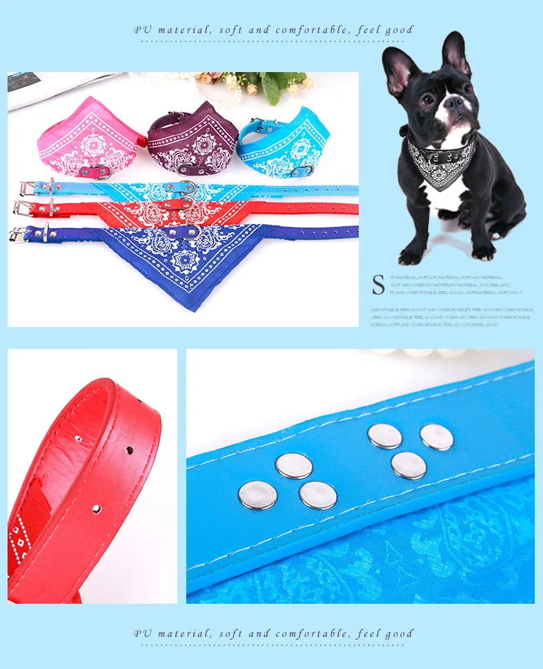 Adjustable Dog Bandana Leather Printed Soft Collar For Dog Pet Supplies Cat Scarf Collar For Chihuahua Puppy Pet Neckerchief