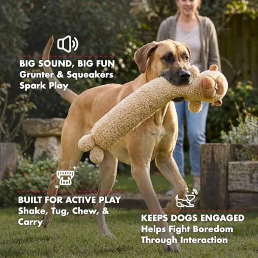 26 Inch Colossal Monkey Stick Plush Dog Chew Toy with Grunter and Squeakers Durable Fleece Interactive Dog Toy for Fetch Tug an